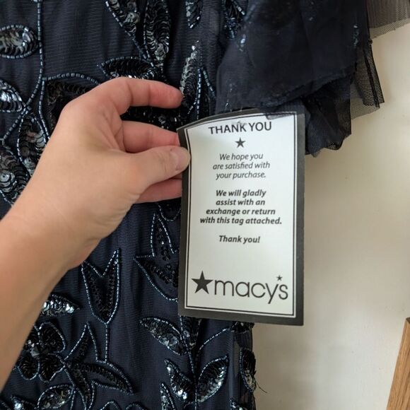 Elegant Navy Blue Embroidered Evening Gown - Picture 7 of 13